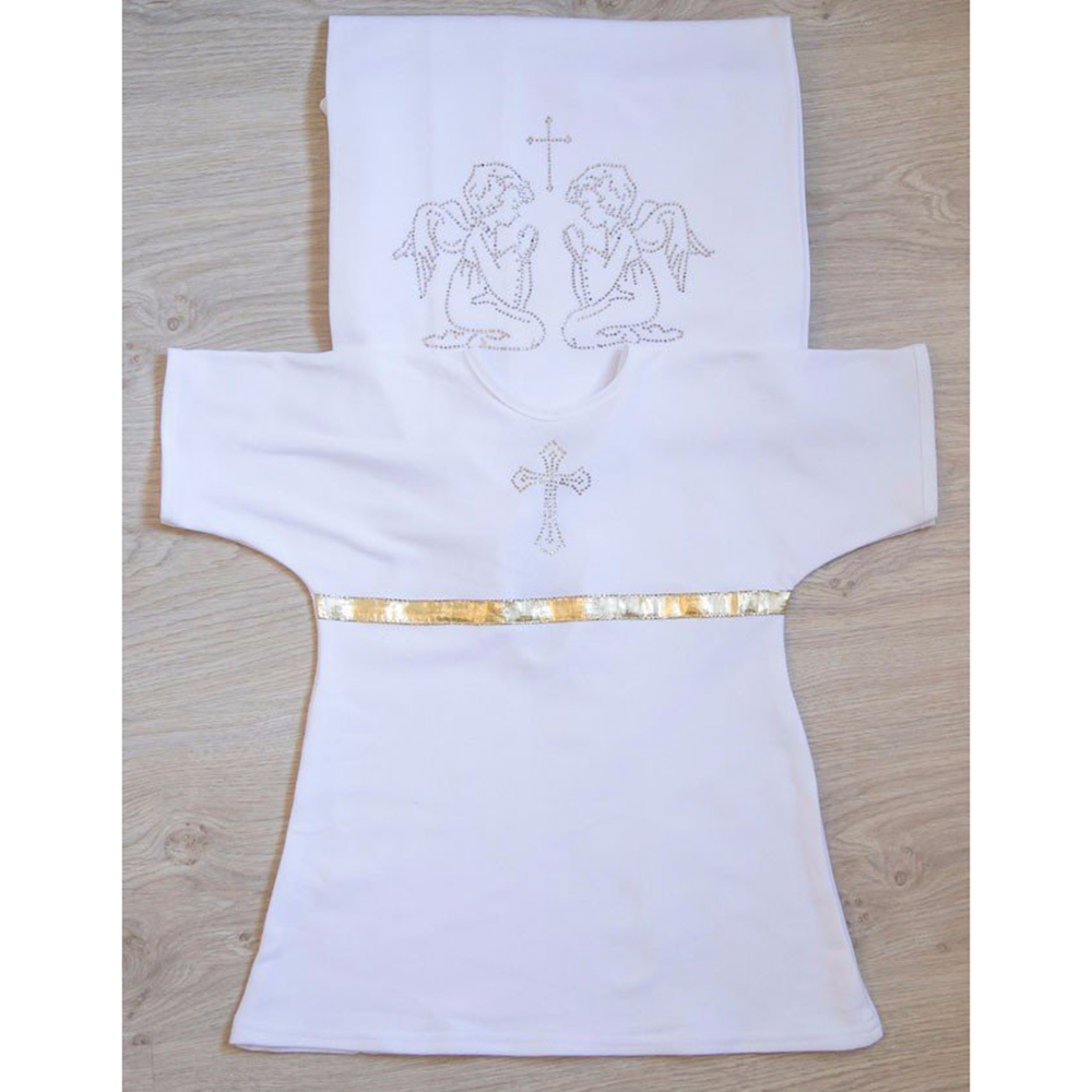Крестильный комплект Рубашка р.56, 62 Пеленка 90*90 Белый/Экрю Арго - фото