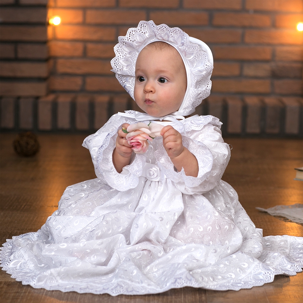 Крестильное платье и чепчик для девочки Little People (рост 62-68 см) - фото3