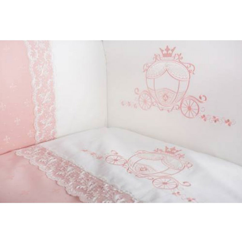 Комплект в кроватку Lappetti Карета 6 предметов (Бежевый, Розовый, Серый)