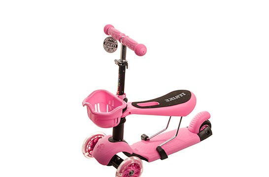 Детский самокат + беговел RS iTRIKE 3в1 розовый (светящиеся колёса)