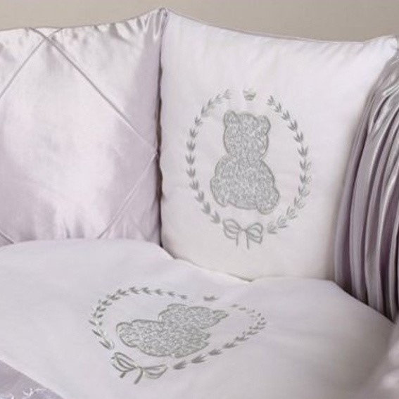 Комплект для овальной кровати 6 предметов Lappetti Sweet Teddy (розовый, бело-серый)