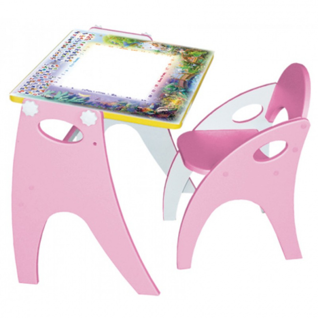 Набор детской мебели №1 розовый Буквы-цифры (парта-мольберт+стульчик) 14-311