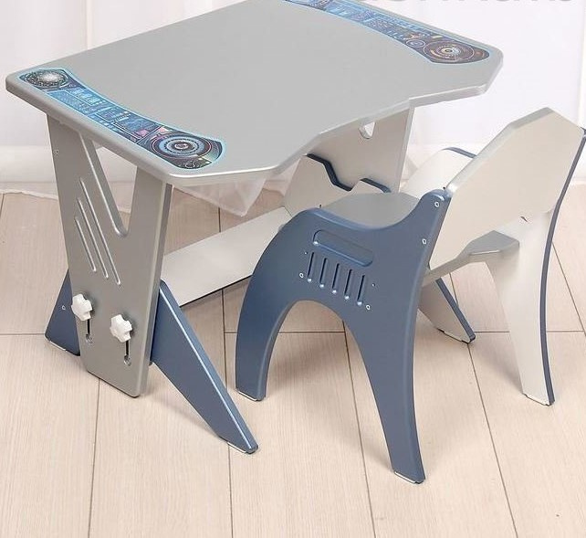 Набор детской мебели №1 Голубой серый Техно (парта+стульчик) 14-460