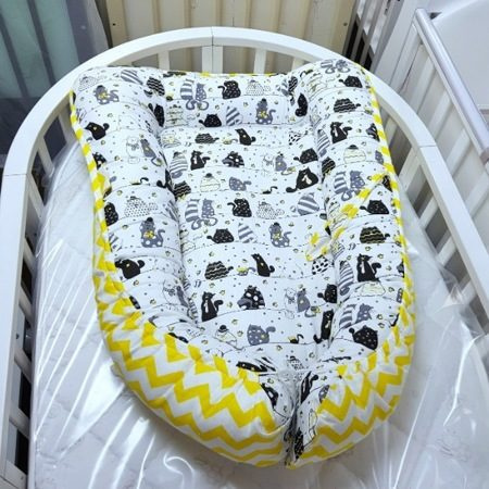 Матрасик-гнездышко для новорожденного Котики Бязь 29915FE Желтый