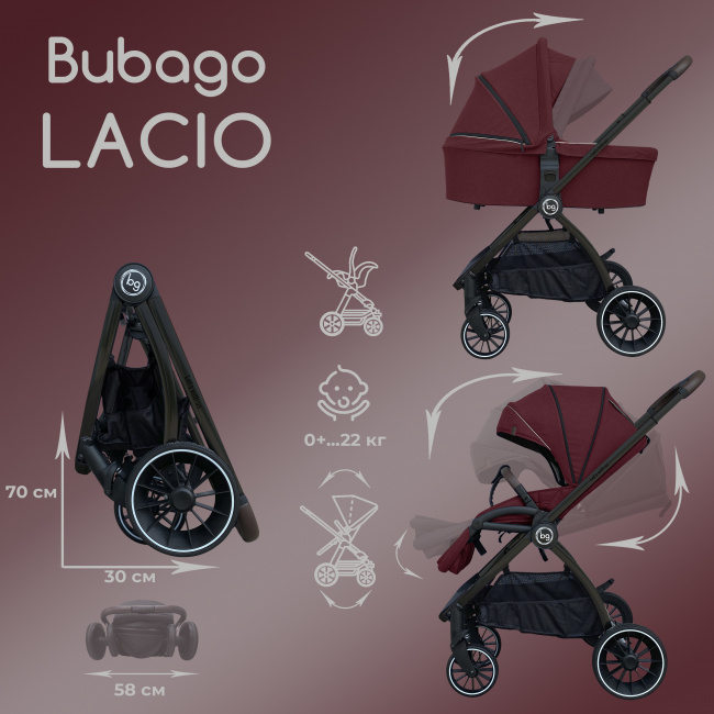 Коляска детская 2 в 1 Bubago Lacio Light Grey Светло-серая Рама Бронза BG 200\1 - фото3
