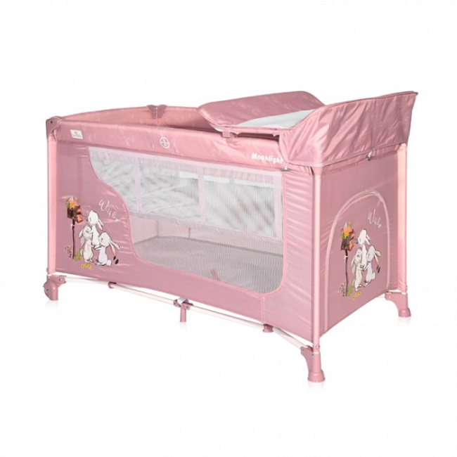 Манеж-кровать Lorelli Moonlight 2 Beige Rose Rabbits 2021 Розовый