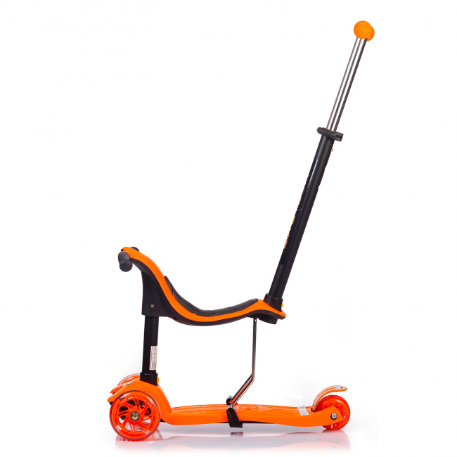 Самокат с сидением Светящиеся колёса Родительская ручка Кикборд Толокар Mobile Kid Multico Orange SKM100