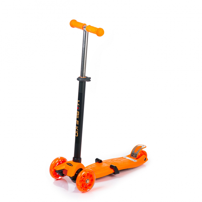 Самокат с сидением Светящиеся колёса Родительская ручка Кикборд Толокар Mobile Kid Multico Orange SKM100