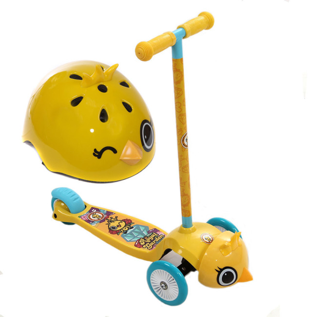 Самокат трёхколёсный со шлемом Rexco 3D Цыплёнок Янни Жёлтый Колёса PVC HPG019/HGP021 - фото