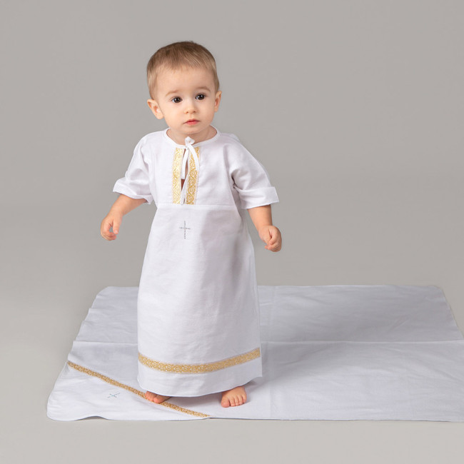 Комплект для крещения мальчика 2 предмета Рубашка Пеленка Золото Pituso 56,62,68,74,80 размер 62P/11