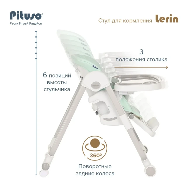 Стульчик для кормления Pituso Lerin Mint Мятный Eco-кожа HC603-Eco-Mint