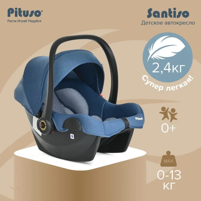 Автокресло Pituso Santiso 0-13 кг Удерживающее устройство для детей R201-Jeans Ligt Grey Джинс-светло-серое - фото