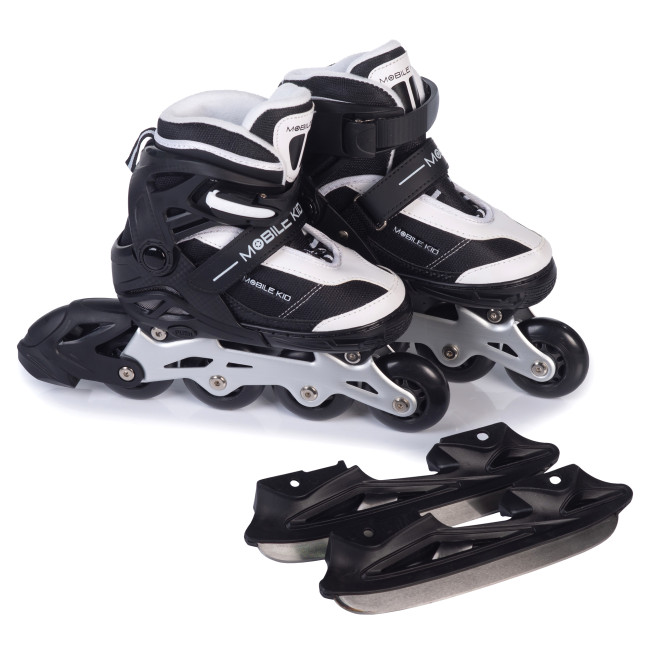 Роликовые коньки раздвижные 2-в-1 Mobile Kid UniSkate Black White Чёрно-белые Размер L - фото