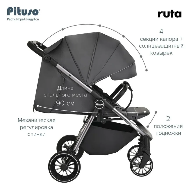 Прогулочная коляска Pituso Ruta Dark Grey Темно-Серый BD206/Dark Grey