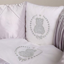 Комплект для овальной кровати 6 предметов Lappetti Sweet Teddy (розовый, бело-серый) - фото