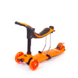 Самокат с сидением Светящиеся колёса Родительская ручка Кикборд Толокар Mobile Kid Multico Orange SKM100 - фото2
