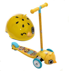 Самокат трёхколёсный со шлемом Rexco 3D Зайка Банни Жёлтый Колёса PVC HPG019/HGP020 - фото2