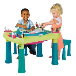 Стол +2 табуретки для детского творчества и игры с водой и песком Keter Creative (79x56x50h) 17184184 - фото