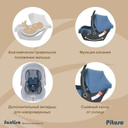 Автокресло Pituso Santiso 0-13 кг Удерживающее устройство для детей R201-Jeans Ligt Grey Джинс-светло-серое - фото2