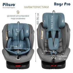 Удерживающее устройство для детей Автокресло 0-36 кг Pituso Roys IsoFix Grey Dark blue Inlay Серый BW21-PRO-Grey - фото2