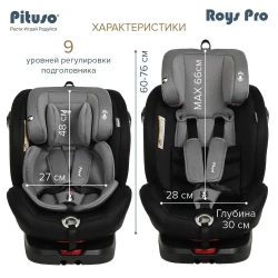 Удерживающее устройство для детей Автокресло 0-36 кг Pituso Roys IsoFix Black Grey Inlay Черный BW21-PRO-Black - фото2