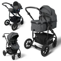 Коляска детская 3 в 1 Трансформер BubaGo Model Zoom Dark Grey Тёмно-серый BG 196-2 - фото