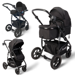 Коляска детская 3 в 1 Трансформер BubaGo Model Zoom Black Черный Черная рама BG 196-1 - фото