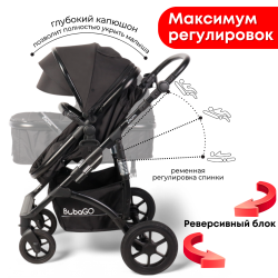 Коляска детская 3 в 1 Трансформер BubaGo Model Zoom Dark Grey Тёмно-серый BG 196-2 - фото2